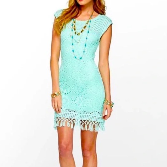 Lilly Pulitzer adabelle turquoise crochet mini dress 26816 - Picture 1 of 8